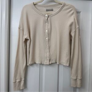 Everlane 100% Organic Cotton Waffle Cardigan | Cream/Off-White